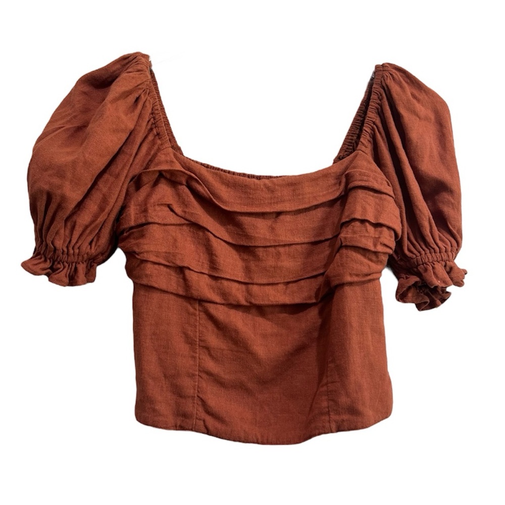 Abercrombie Fitch Crop Top Puff Sleeve Square Neck Size Small Linen Blend✨